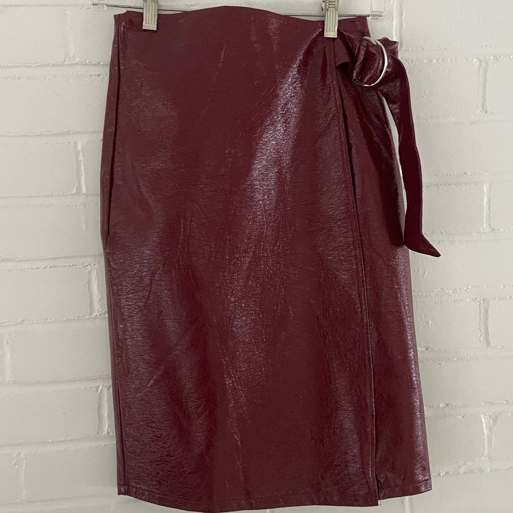 Forever 21 Winter Burgundy Extra Shiny Crackled Wrap Skirt Size S